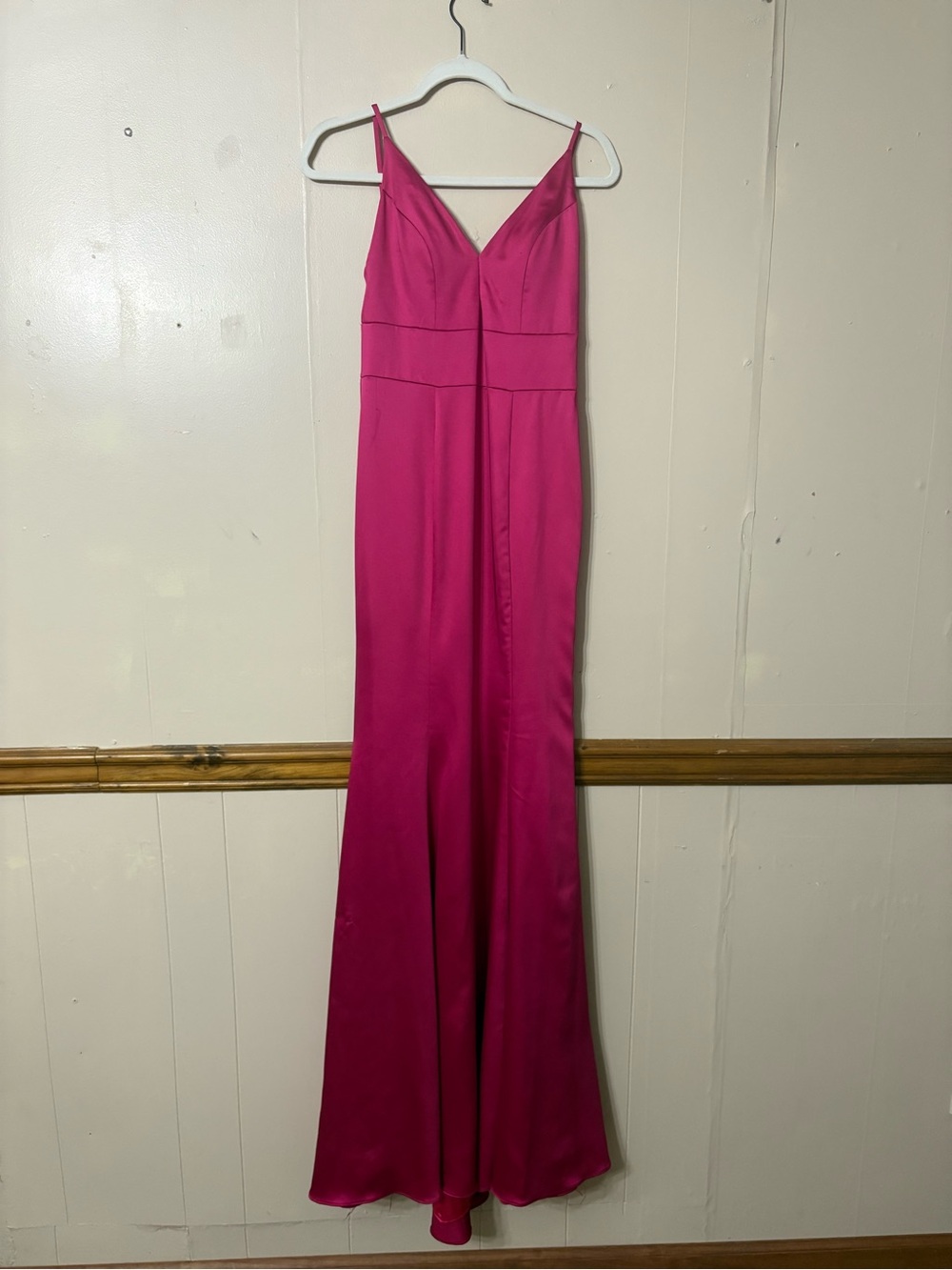 Jovani Hot Pink Satin V-Neck Prom Gown